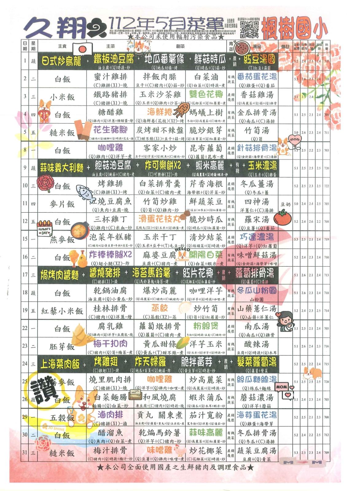 112年5月午餐菜單，開新視窗